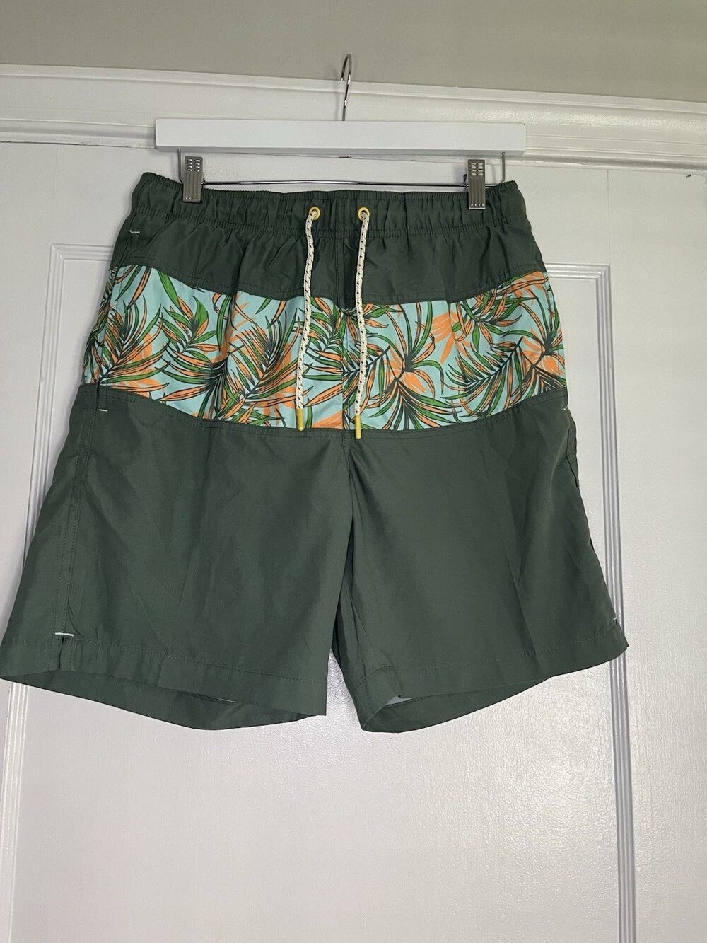 Hawaiian Authentics Swim Shorts Floral Green Orange Men's M Drawstring Pockets …